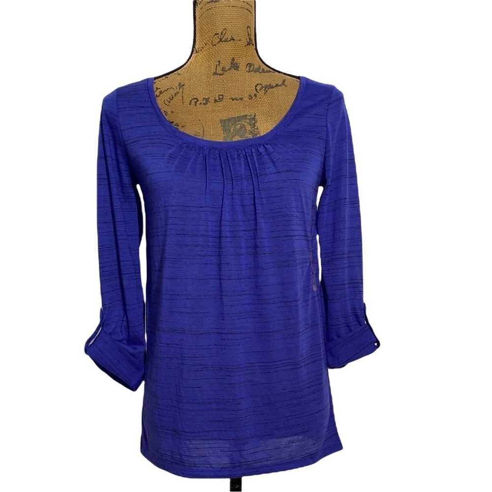 NWT Ann Taylor Top SMALL Royal Blue Black Merle Pullover 3/4‎ Sl Casual Tunic